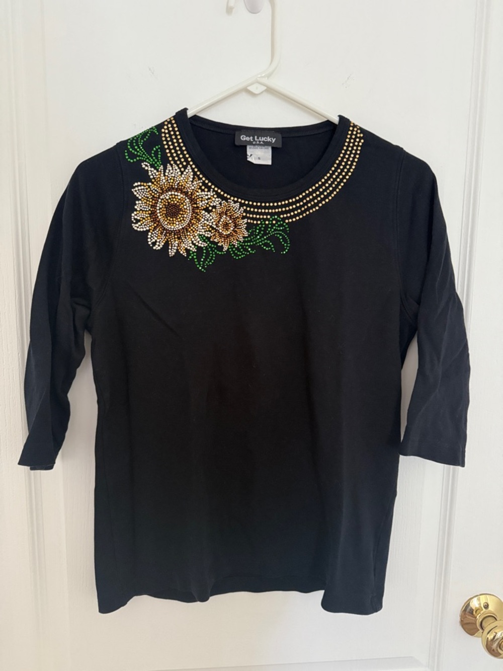 Vintage Get Lucky U.S.A. Sunflower Rhinestone Shirt